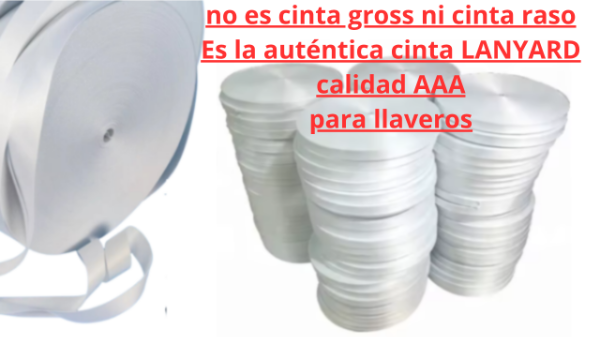 Producto - Cinta Lanyard Color blanco. Ancho 2 cm. Rollo x 100m SUBLIMABLE