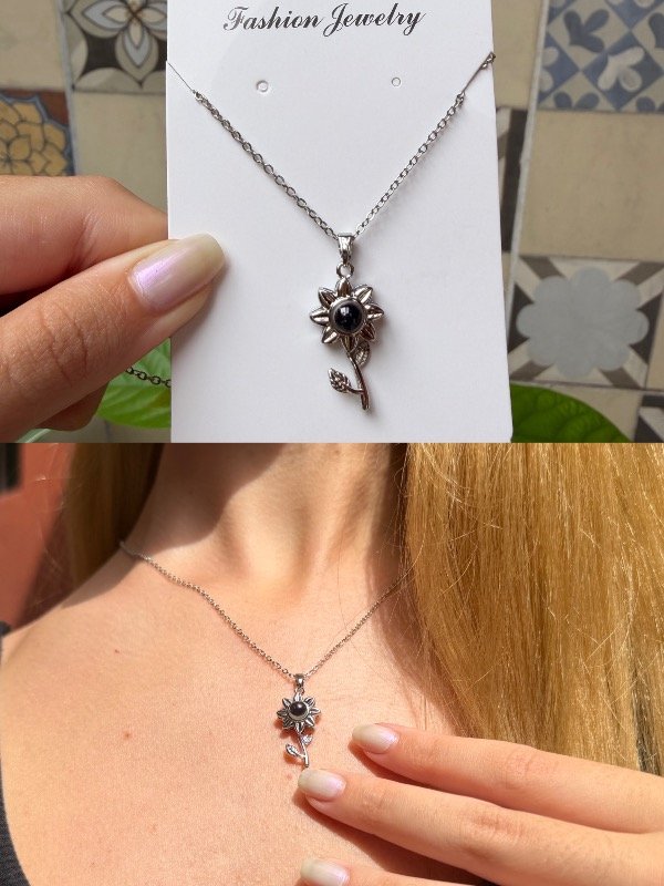 Producto - Collar Girasol Te amo en 100 Idiomas ACERO QUIRÚRGICO