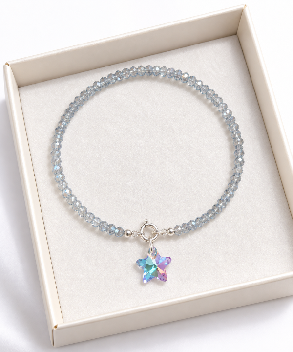 Producto - Pulsera cristal gris tornasol dije estrella