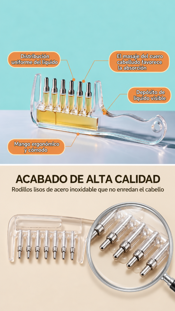 Producto - PEINE APLICADOR DE ACEITES P/ CUERO CABELLUDO + PIPETA (ROSA) - 5