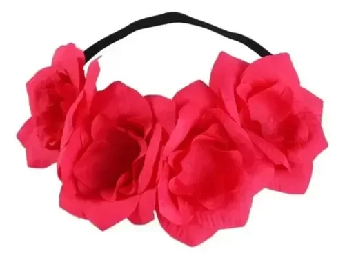 Producto - Vincha 4 flores de tela fucsia