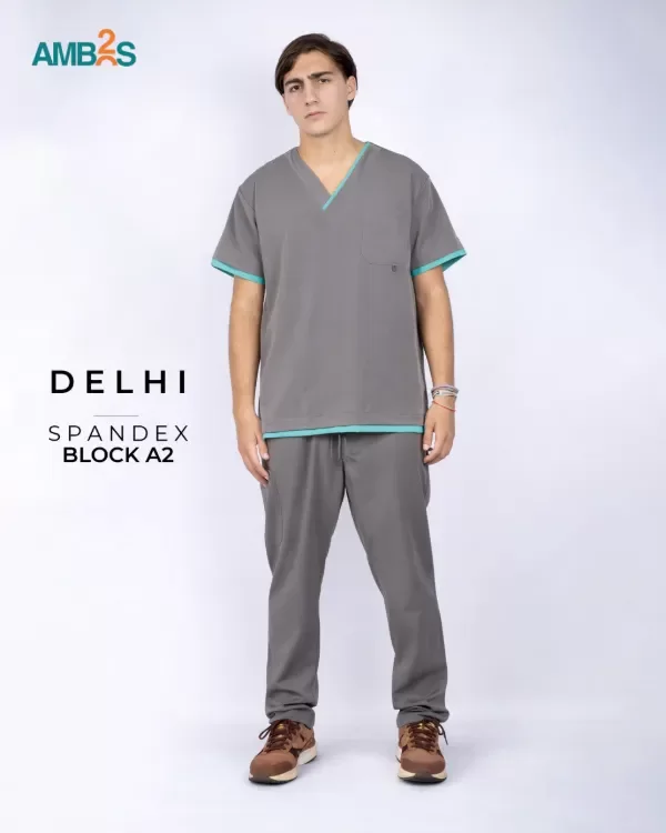 Producto - DELHI SPANDEX BLOCK A2 Gris Topo con Verde Esmeralda