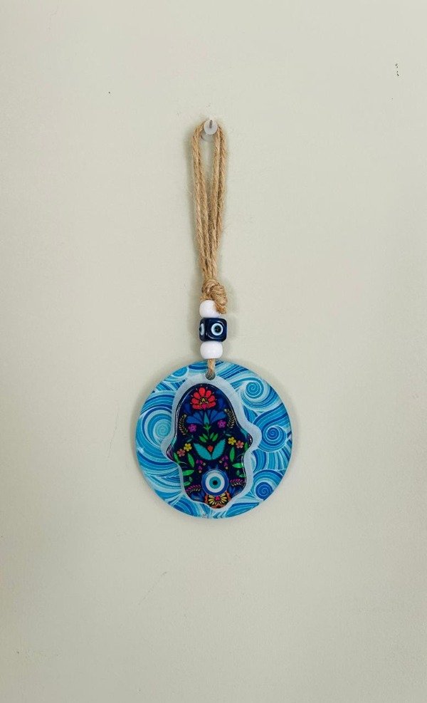 Producto - Colgante yute vidrio mandala con mano relieve modelo 5