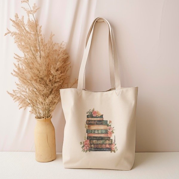Producto - Tote Bag: Libros y Flores