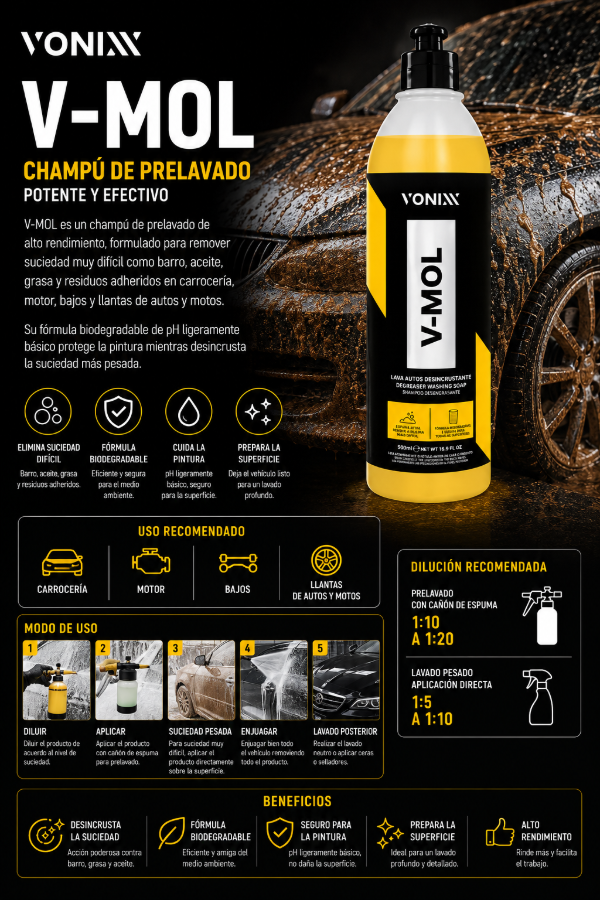 Producto - Vonixx V-MOL 500ml Prelavado Potente Desengrasante Auto Moto Detailing
