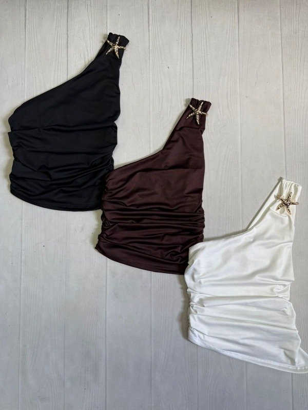 Producto - [5589] Top 1 hombro pico fruncido ''Estrella'' microfibra