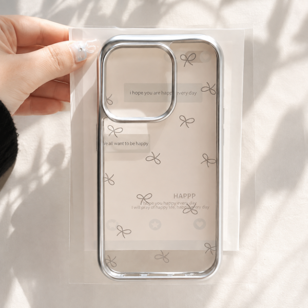 Producto - Case metalizada silver moños mini iPhone - 0