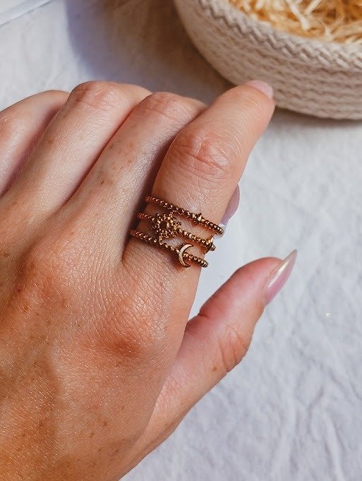 Producto - Anillo ajustable triple - Acero dorado