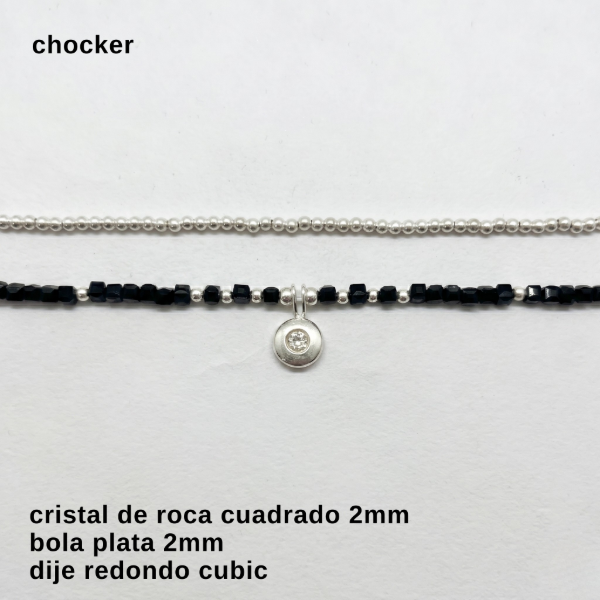 Producto - CHO.FP - Chocker doble cristal de roca cuadrado 2mm y dije redondo cubic (DÓLAR)