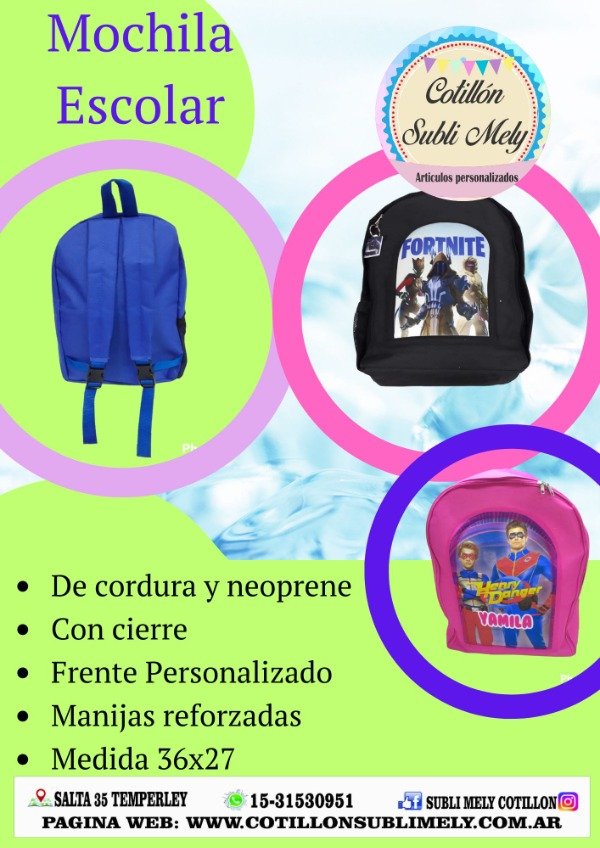 Producto - MOCHILA ESCOLAR PERSONALIZADA GRANDE 42X32X11 CM