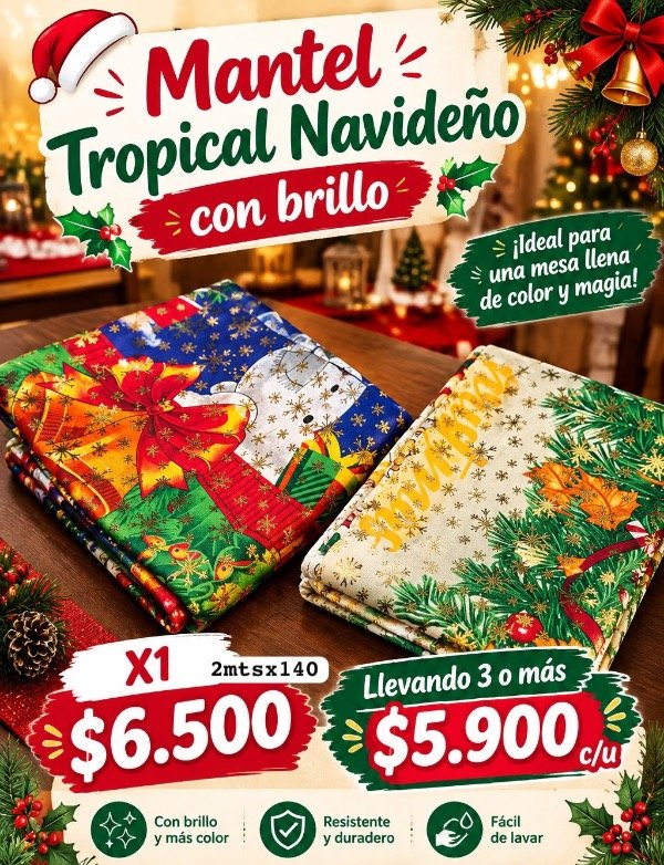 Producto - Mantel tropical Navideño con brillo - 0