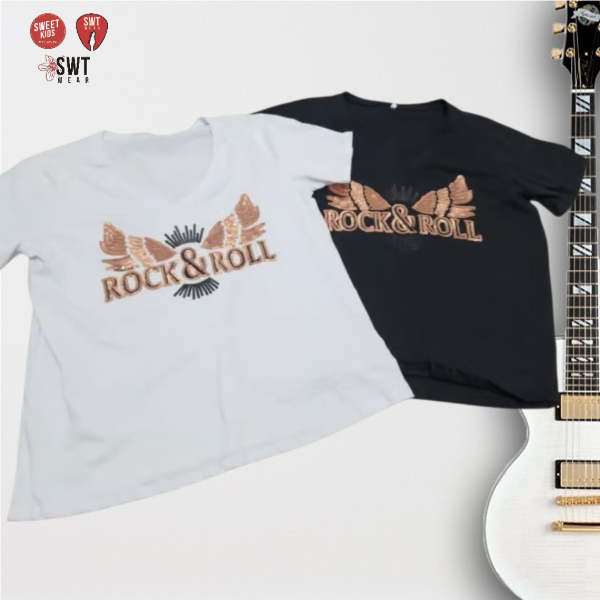 Producto - Remera Rock and Roll Alas Lentejuelas Algodón Escote en V 4XL