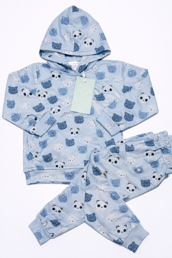 Producto - Dúo buzo y babucha frisa elastizada celeste osos