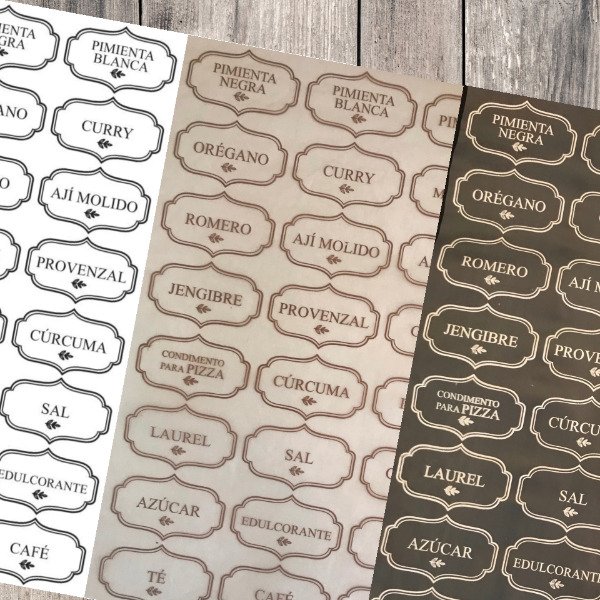 Producto - Láminas Folex - Etiquetas condimentos y alacena