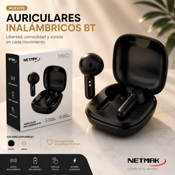 Producto - AURICULAR BLUETOOTH NETMAK EARBUDS NM-MIKO