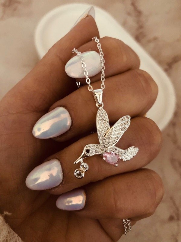 Producto - Conjunto Colibrí Rosa bebé micropave Acero Blanco