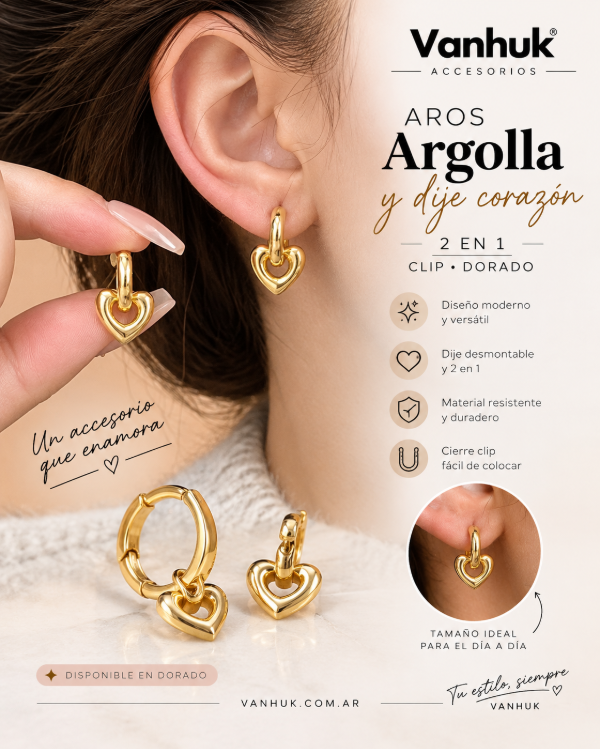 Producto - Aros argolla  y dije corazon clip D - 0