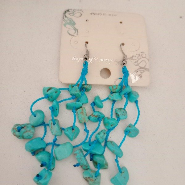 Producto - AROS COLGANTES HILO Y PIEDRITAS TURQUESA