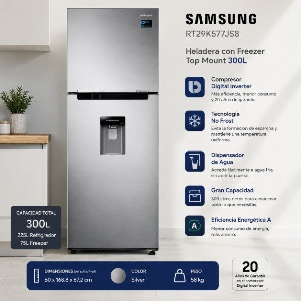 Producto - HELADERA SAMSUNG RT29K577JS8 300 LTS NO FROST CON DISPENSER SILVER