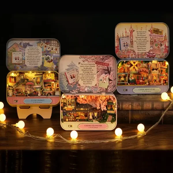 Producto - Cajita de ensueño DIY.  Miniatura para armar con muebles y luz LED - 4