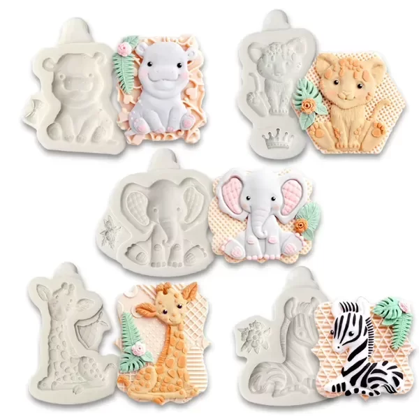 Producto - Molde Silicona Animales de la selva Bebes X5