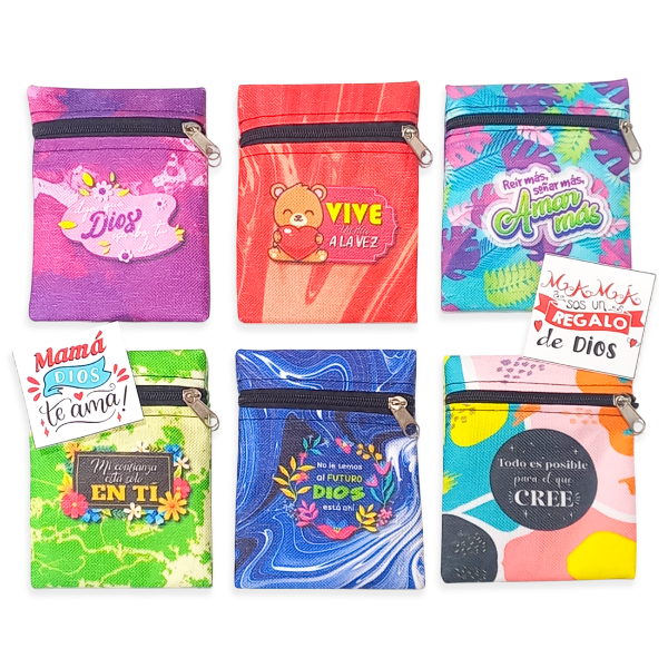 Producto - KIT MAMÁ 26 - Mini Monedero De Cordura Estampado + Tarjeta Mamá (X4 UNIDADES)