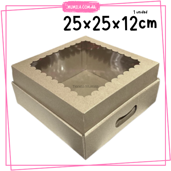 Producto - Caja Torta 25x25x12cm Visor KRAFT
