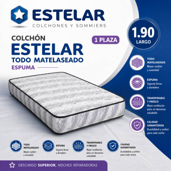 Producto - COLCHON ESTELAR  1.90 TODO MATELASEADO ESPUMA (1 PLAZA)