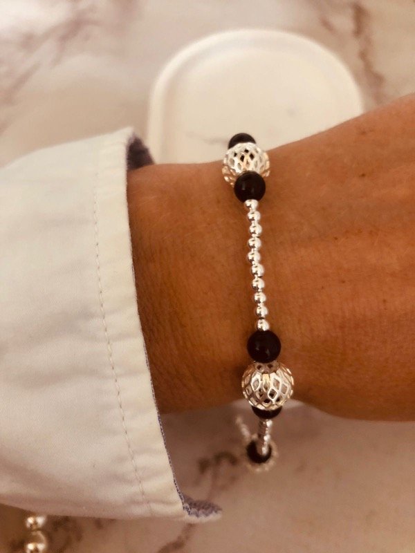 Producto - Pulse Bali + piedras Ónix Plata 925 con cierre marinero