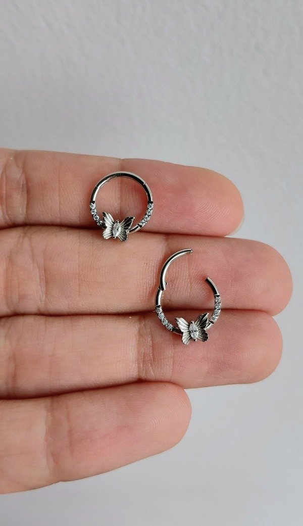 Producto - Piercing de Acero Argollita Clicker 12mm Mariposa con Mini Strass (unidad)