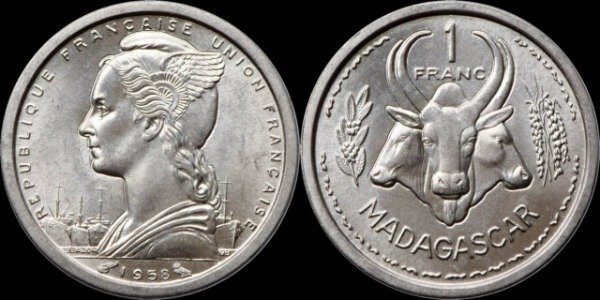 Producto - Madagascar - 1 Franco (1958) - KM #3 [UNC] - Territorio de la Unión Francesa