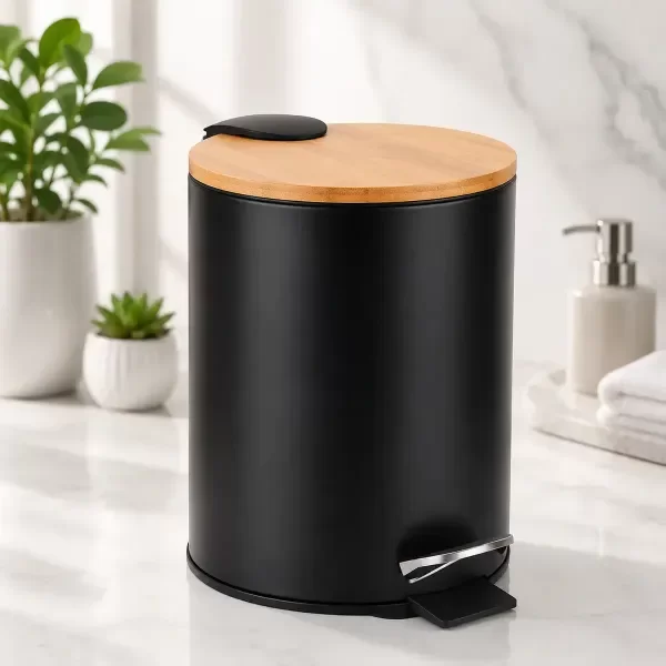 Producto - CESTO ACERO CON TAPA DE BAMBU 3LTS CIERRE SUAVE - 4