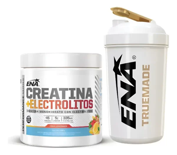 Producto - Combo Creatina ENA con Electrolitos Pink Lemonade 300g + Shaker ENA