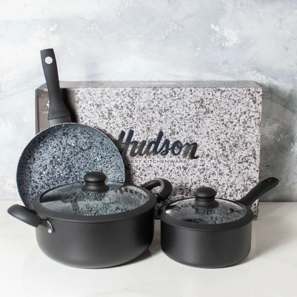 Producto - Bateria Hudson TOTAL BLACK GRANITO aluminio recubierto antiadherente 7 piezas - 0