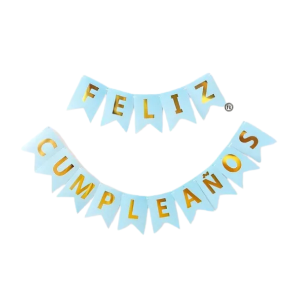 Producto - Banderin letra dorada FELIZ CUMPLEAÑOS color celeste