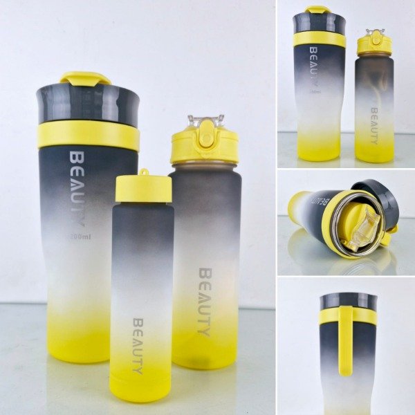 Producto - Set 3 botellas deportiva motivacional plástico amarilla 1200mL 800mL 200mL