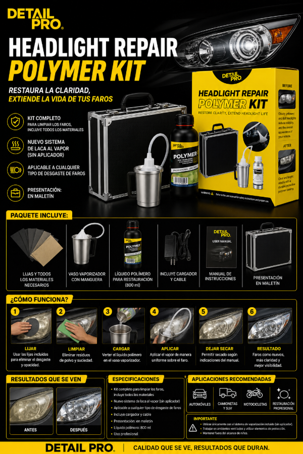 Producto - Kit Restaurador de Faros Polimero - Detail Pro