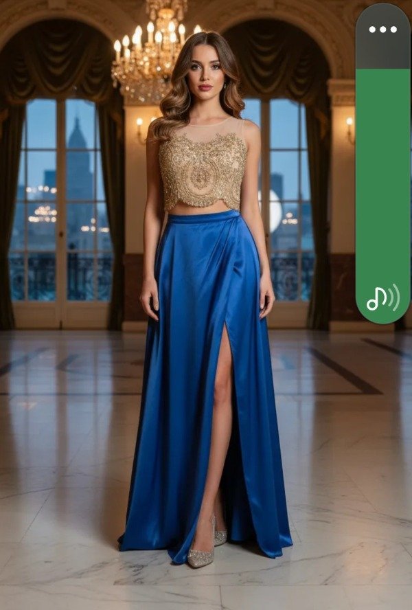 Elegancia en 2 piezas top bordada y falda con tajo — imagen 2