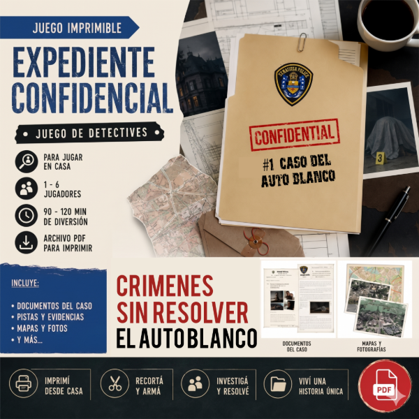 Producto - Crímenes Sin Resolver Caso Del Auto Blanco #1 - Kit Imprimible
