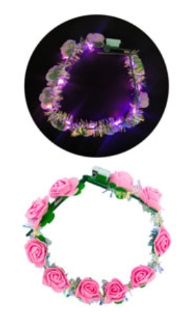 Producto - CORONA DE FLORES GOMA EVA LUMINOSA REFORZADA ROSA