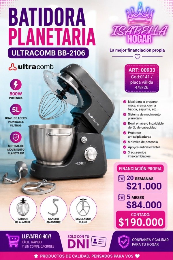 Producto - BATIDORA PLANETARIA ULTRACOMB BB-2106 - 0