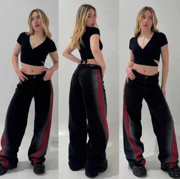 Producto - Jeans wide leg con rayas