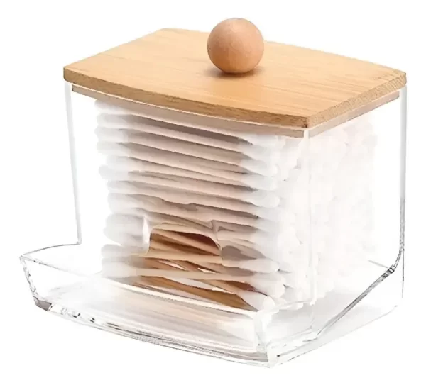 Producto - Porta hisopos de acrilico y tapa de Bambu
