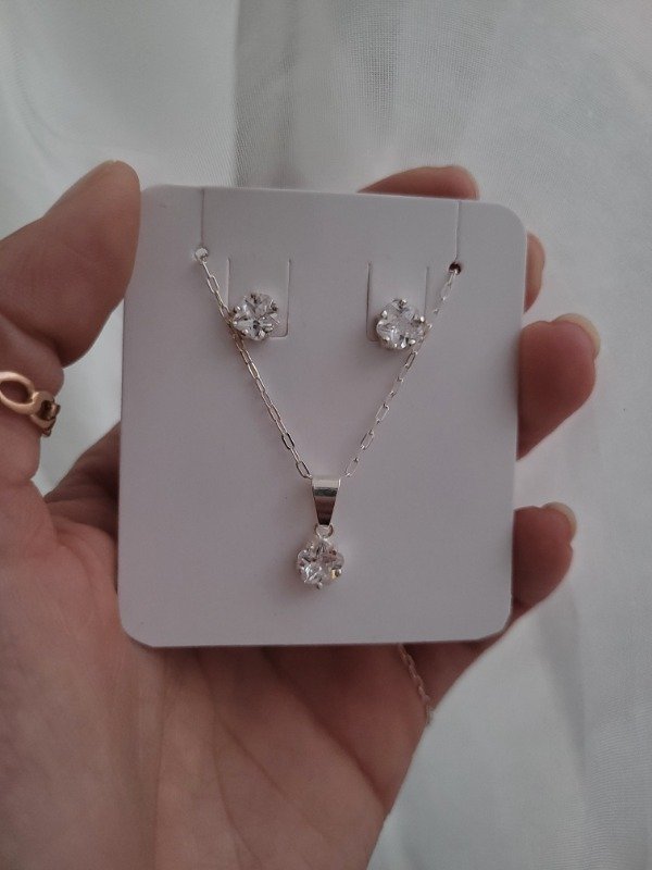 Producto - Conjunto estrellita blanca gargantilla + par de aros pasantes - Plata 900
