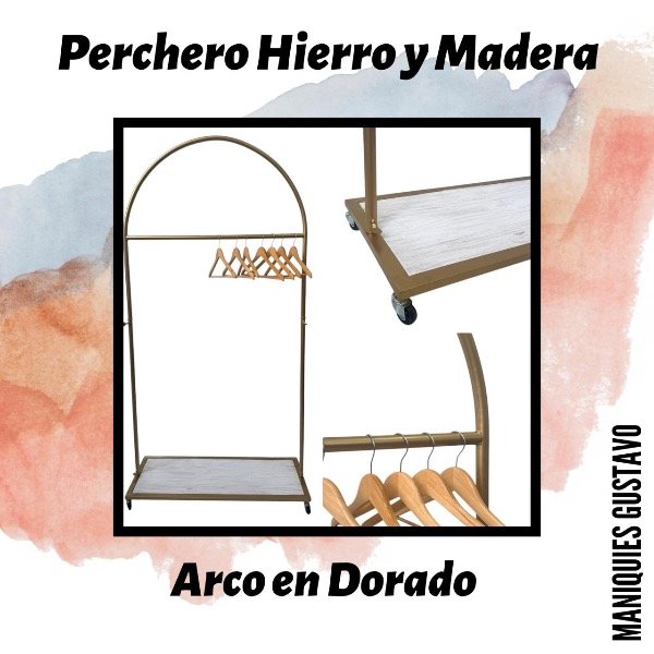 Producto - Perchero de hierro y madera arco con ruedas