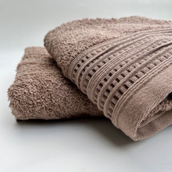 Producto - JUEGO DE TOALLA Y TOALLON LISO PALETTE COLOR KAKI