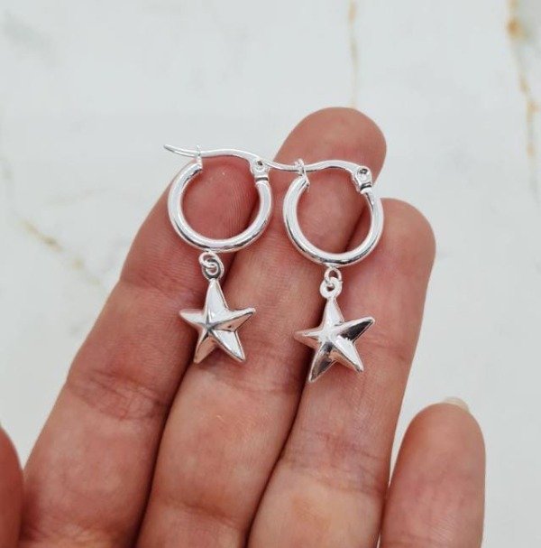 Producto - Argollitas acero blanco dije estrella de mar