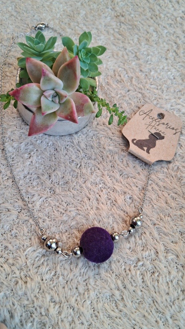 Producto - Cadena fina de Acero quirúrgico-Dije terciopelo violeta