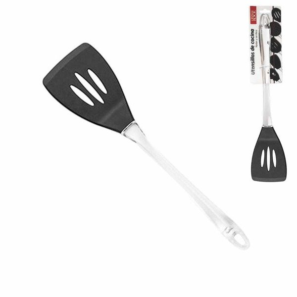 Producto - ESPATULA CALADA C/MANGO ACRILICO 34CM NEGRA CRYSTAL ROCK