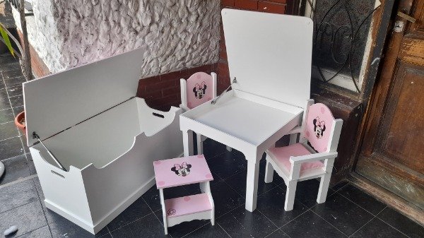 Producto - JUEGO DE MESA GUARDAUTILES SILLA  APOYABRAZOS BAUL 80cm ESCALERA - 0